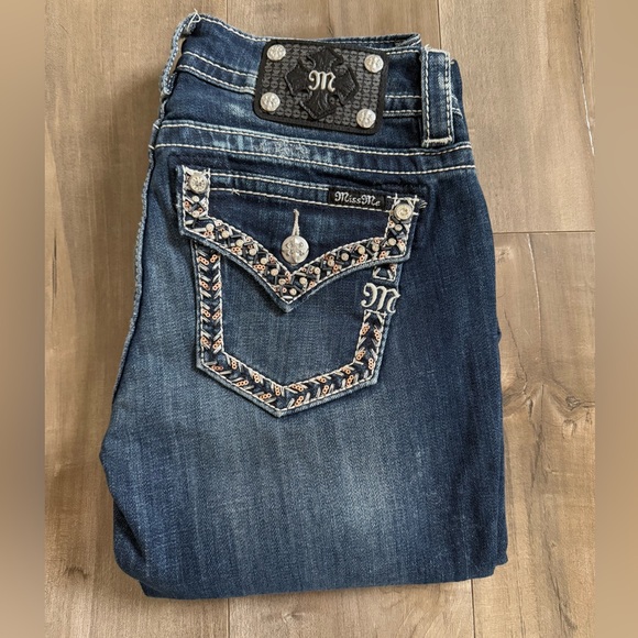 Miss Me Denim - NEW Miss Me Signature Boot Cut Jeans Women 27 Denim Flap Pocket Beading Sequin